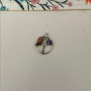 Silver Tree of Life Pendant with Multicolor Gemstones